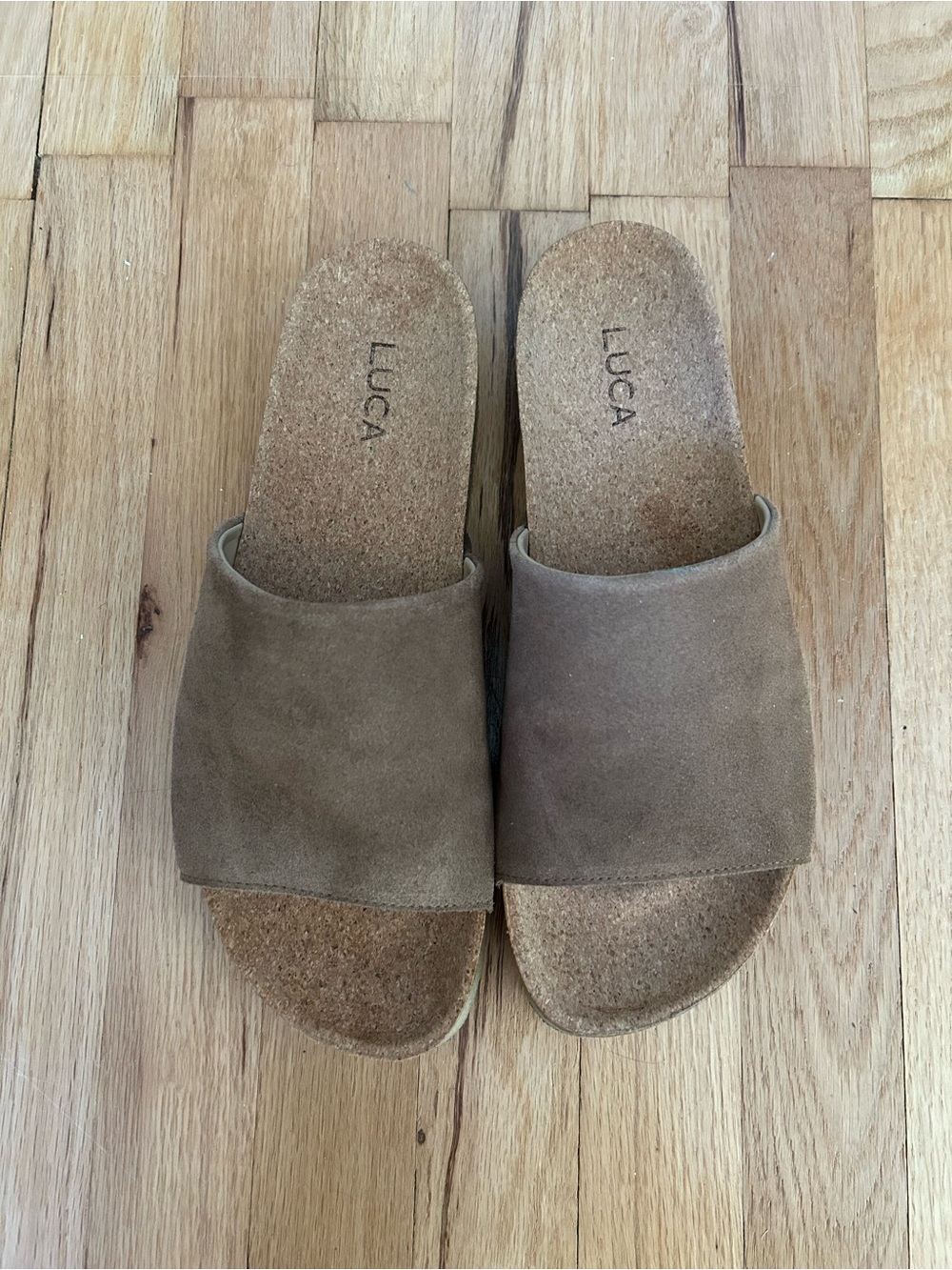 Men’s LUCA Suede Slide Sandals in Taupe